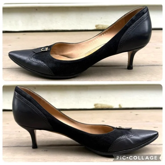Salvatore Ferragamo Neissa pumps in black suede and leather shoes size 7.5 B - Picture 12 of 16